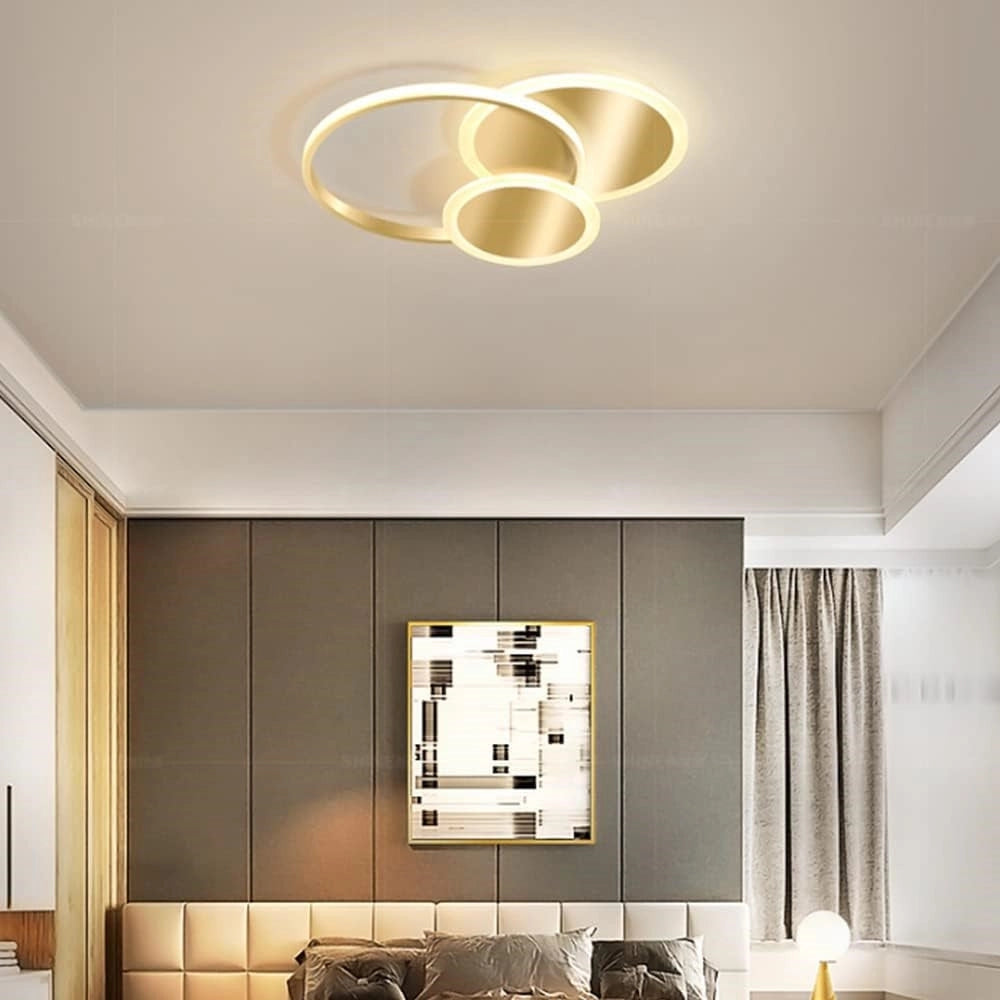 Trade Shop - Plafoniera Luce Naturale Led Cerchi 38w Lampadario Da Soffitto Oro Moderno 50033 -