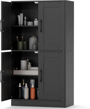 Credenza Alta da Cucina con Ante e Ripiani Regolabili, Mobile Buffet con Dispositivo Antiribaltamento, Armadio Dispensa per Soggiorno, Ingresso, Bagno, 60 x 30 x 110 cm (L x P x A) (Nero)