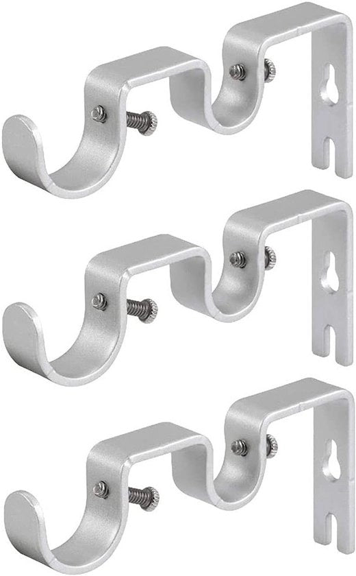 Gordijnsteun per set da 3, compatibile con stanghe da 1" e 5/8", finitura argento, ideale per tende pesanti e decorazioni