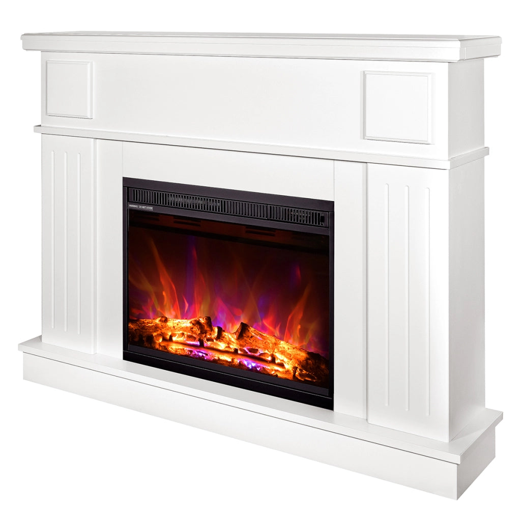 Camino Elettrico da Pavimento 95x120x30 cm Effetto Fiamma 1500W Olimpia & Lorance color Bianco