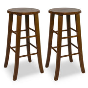 Sgabello Bar Legno Massello Noce Scuro h 67 cm Seduta Tonda, Set 2 Pezzi