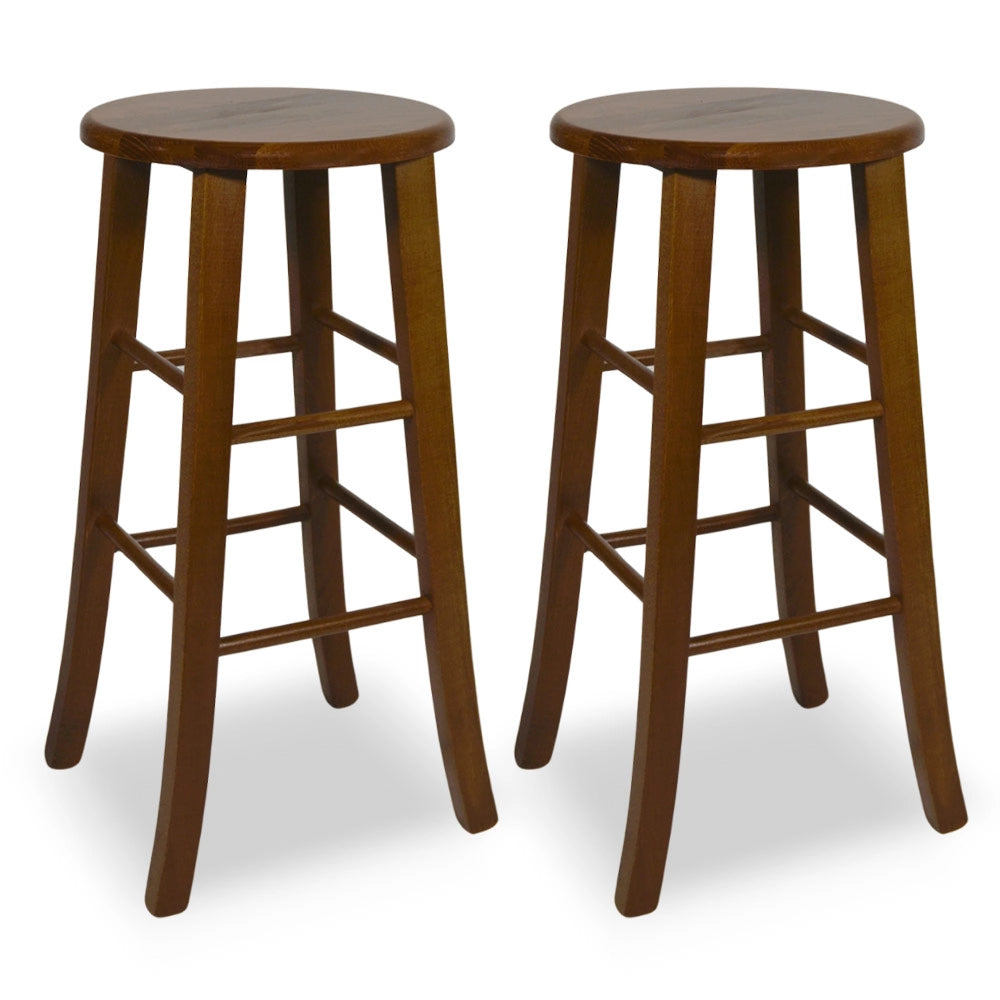 Sgabello Bar Legno Massello Noce Scuro h 67 cm Seduta Tonda, Set 2 Pezzi