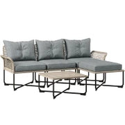 Set da Giardino 5 Pezzi in Rattan con 2 Sedie Laterali, Sedia Centrale e 2 Sgabelli/Tavolini da Caffè