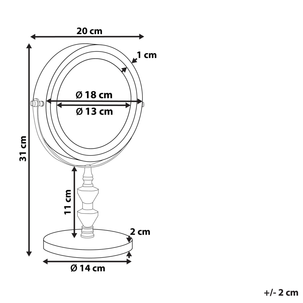 Specchio da tavolo illuminato in metallo argentato ø 20 cm con luci LED d'ingrandimento bifacciali
