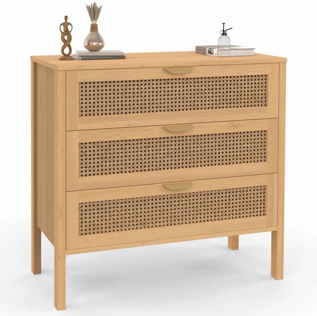 EDHEN Cassettone a 3 cassetti, 80 cm, in vimini color legno