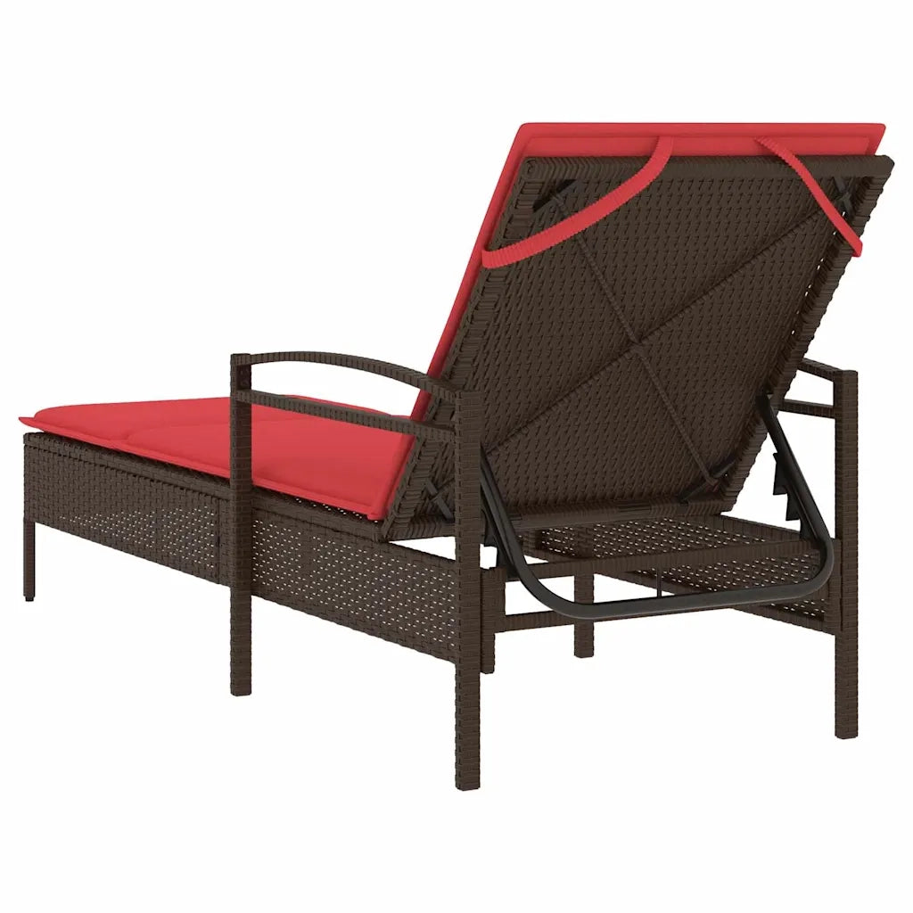 Lettino da Lettino sole | Sdraio da giardino | Lettino da sole con cuscino Marrone 63 x 200 x 81 cm polyrattan