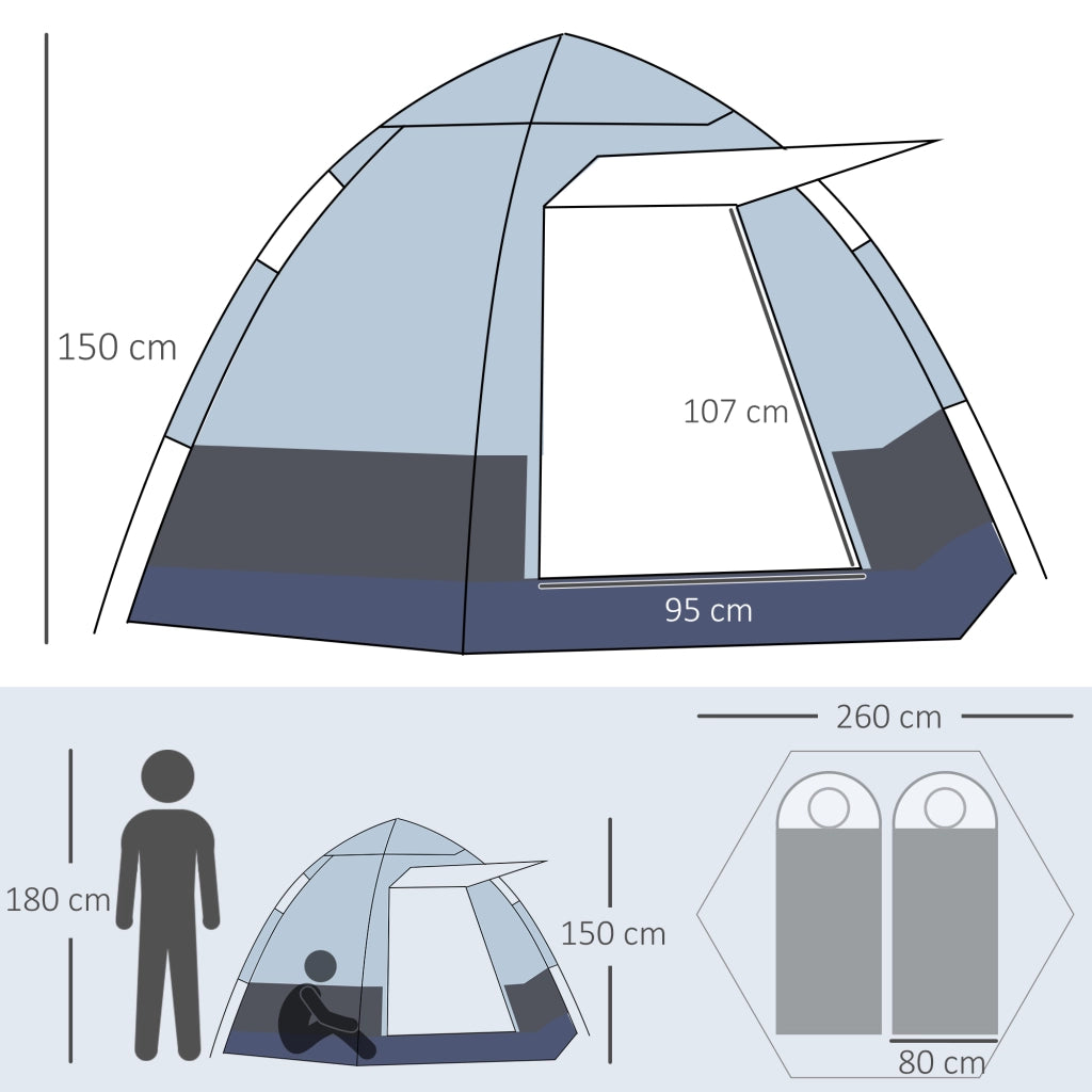 Tenda da Campeggio-Tenda per Escursionismo 2 Posti con Apertura Automatica e Accessori Inclusi,Tessuto Oxford e Fibra di vetro,Grigia e Nera