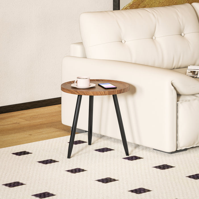 Tavolino da Salotto Ø40x39 cm con Bordo Rialzato e 3 Gambe in Legno e Acciaio Nero e color Legno