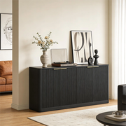 Credenza moderna a 4 ante con pannelli ondulati in MDF nero