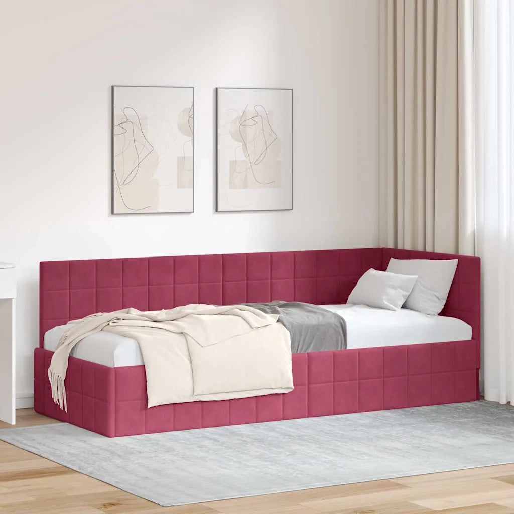 Letto singolo | Letto per adulti | Cornice del letto ad angolo Rosso Vino 80 cm x 200 cm Velluto