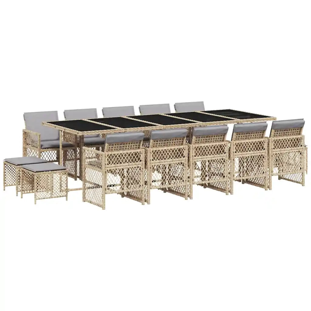 Set da Pranzo da Giardino 15 pz con Cuscini Beige in Polyrattan 3210816