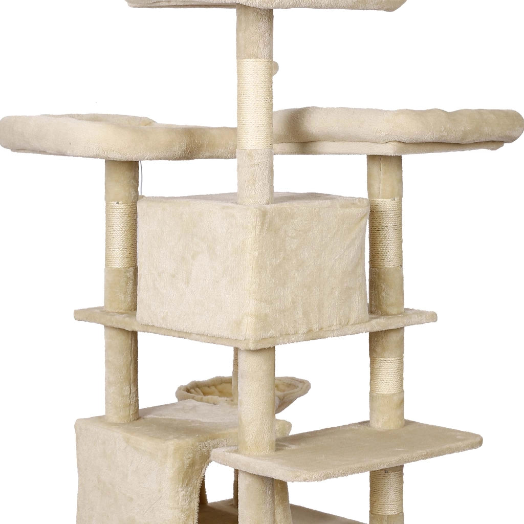 Albero tiragraffi beige con motivo a zampe 172cm Con amache, cucce per gatti e palline