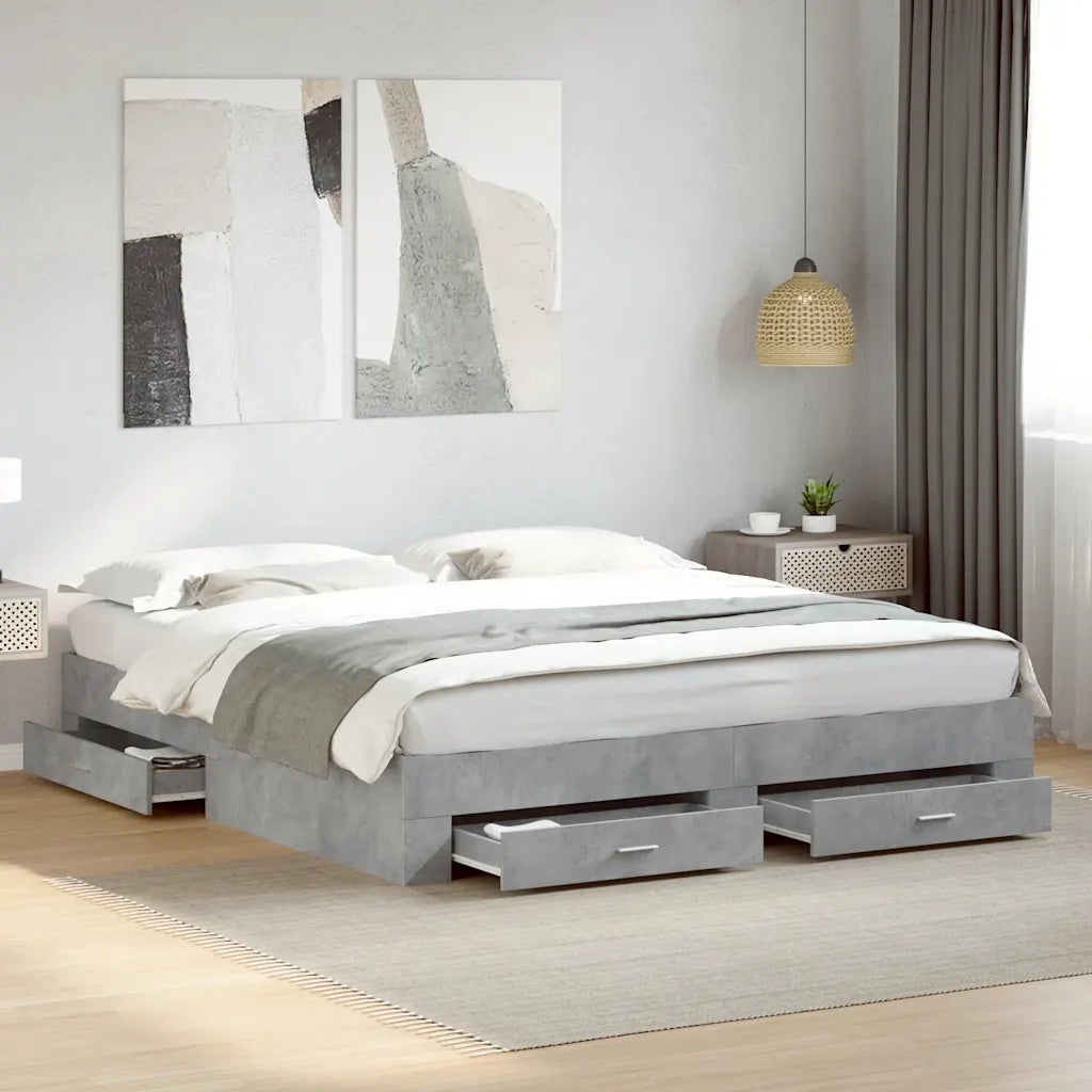 Letto matrimoniale | Letto per adulti | Giroletto Cassetti Grigio Cemento 180x200 cm Legno Multistrato