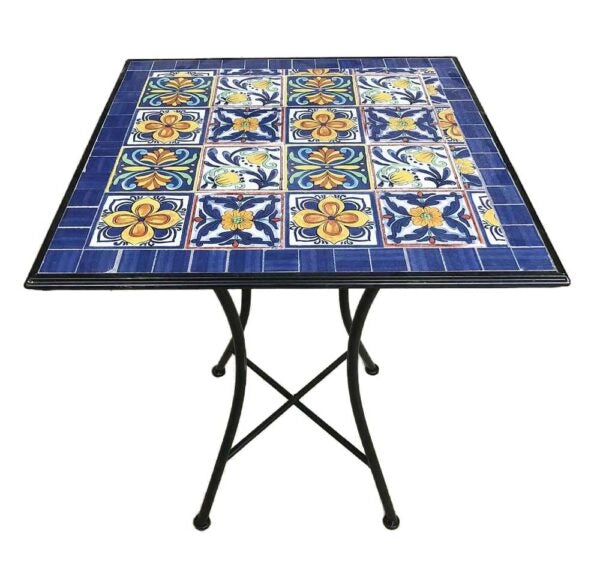 Tavolo da Esterno Blu Makari 60x60 cm – Ferro Trattato e Ceramica a Mosaico