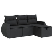 Set Divani da Giardino 4 pz | Set Salotto da Giardino con Cuscini Nero in Polyrattan