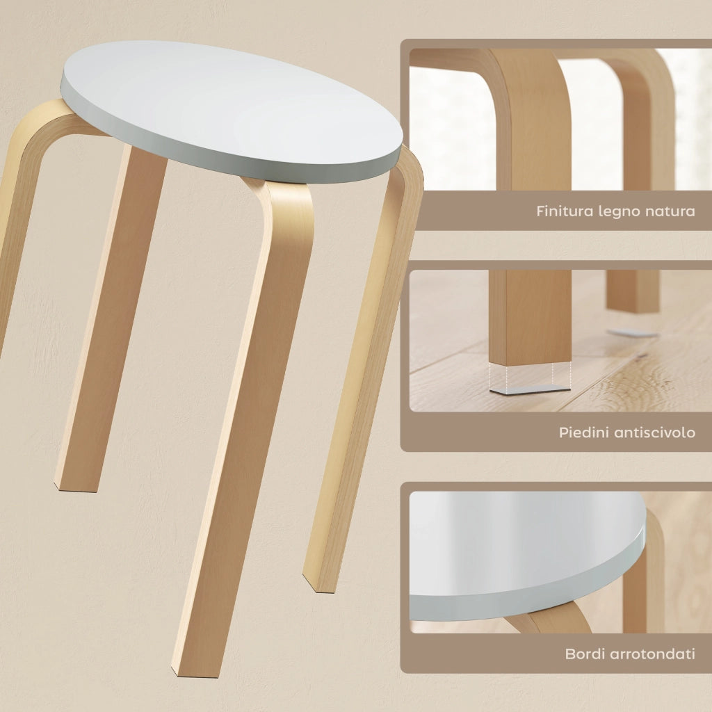 Set 4 Sgabelli Rotondi e Impilabili Ø40x45 cm in Legno Grigio