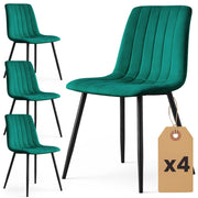 Set di 4 Sedie in velluto trapuntate LIVO Verde Bottiglia gambe nere