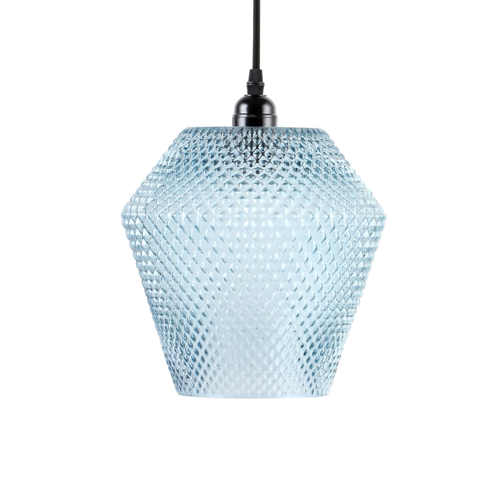 Lampada a sospensione Lina in vetro blu e nero