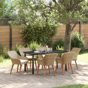 Set da Pranzo per Giardino 7 Pezzi Beige in Polyrattan