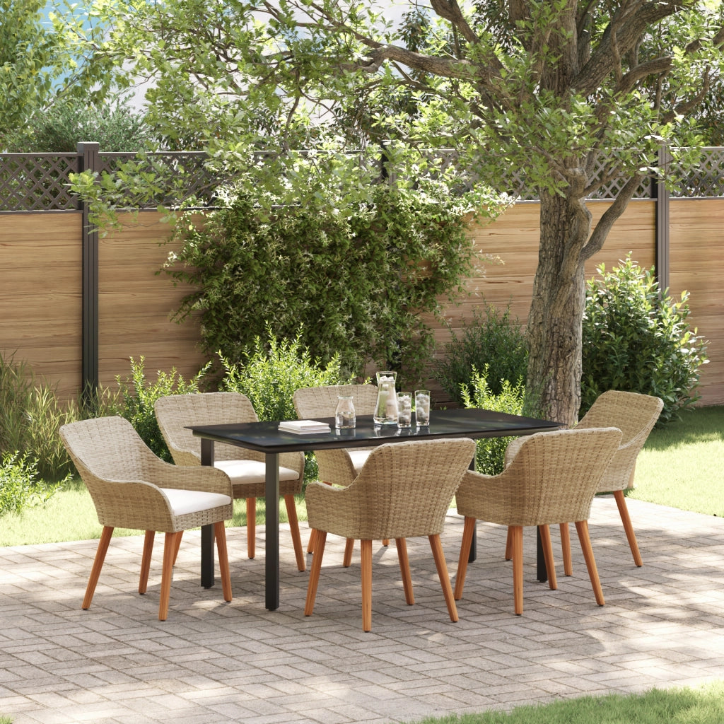 Set da Pranzo per Giardino 7 Pezzi Beige in Polyrattan
