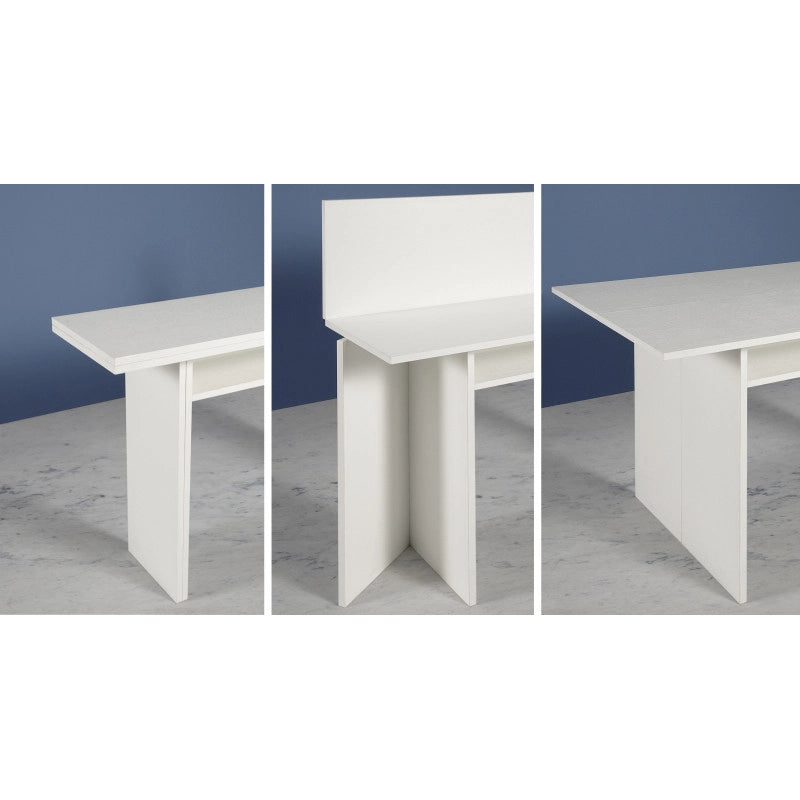 Tavolo consolle estensibile Oplà con piano ribaltabile e vano portaoggetti bianco 120x35/70x75 cm - Terraneo