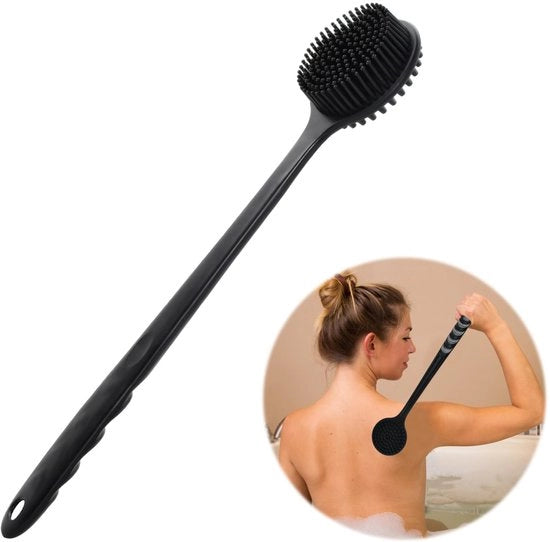 Scrubber per corpo in silicone per doccia, spazzola per schiena in silicone con manico lungo, doppia spazzola per doccia per esfoliazione corpo, spazzola in silicone per esfoliazione corpo