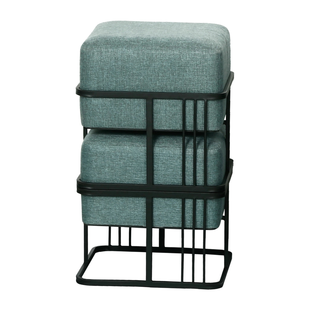 Set 2 Pouf TAS Reversibili Impilabili Seduta Imbottita e Piano Rigido Rettangolare 38x38x38 cm Verde [en.casa]