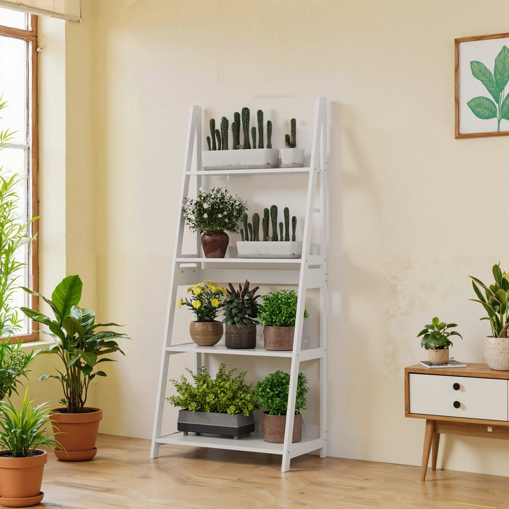 Libreria a scala con 4 ripiani e antiribaltamento - per studio - 86×47×13 cm - bianco