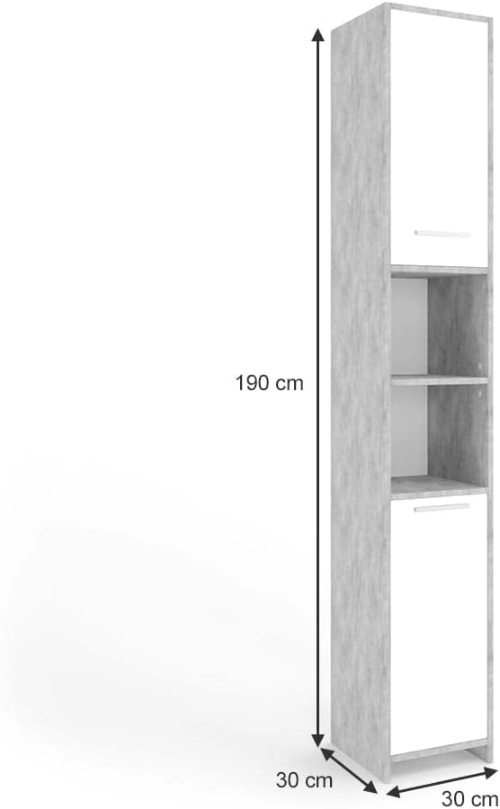 Set di mobili da bagno Maris, Bianco, 2 pezzi, con colonna e mobile a specchio per bagno, composto da armadio alto e armadietto a specchio