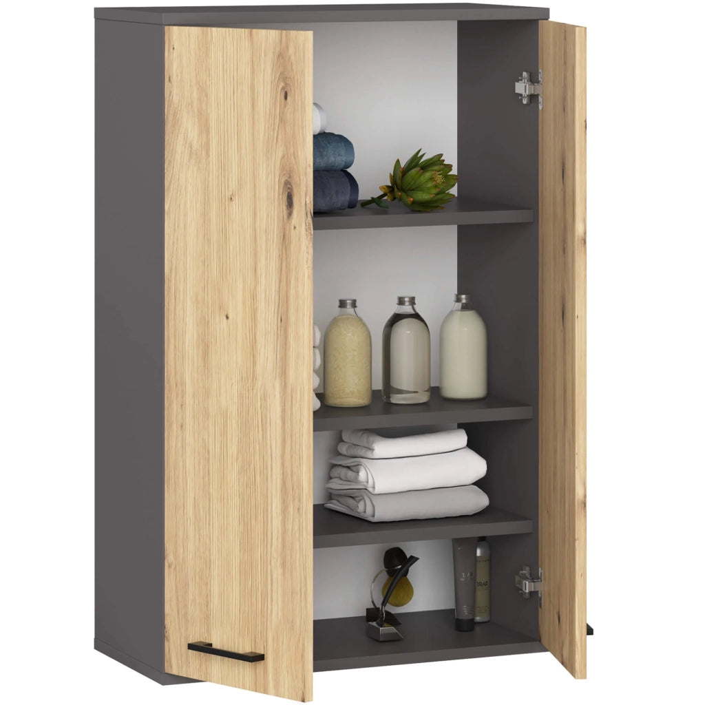 Mobile bagno sospeso AKORD FIN W64 H934 Grigia Grafite, Quercia Artisan 2 ante 64x94x30 cm