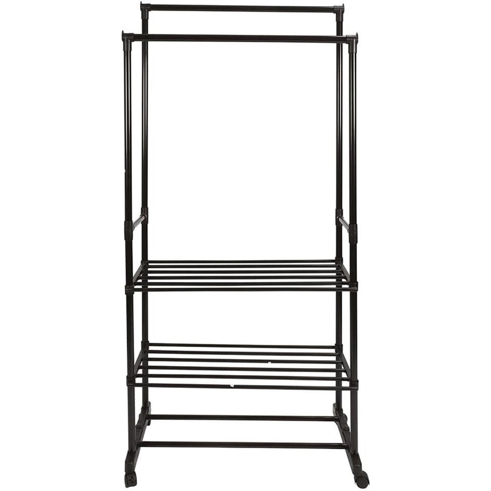 Trade Shop - Appendiabiti Multistand Armadio In Metallo Altezza Regolabile 2 Aste 4 Ruote 3 Ripiani -