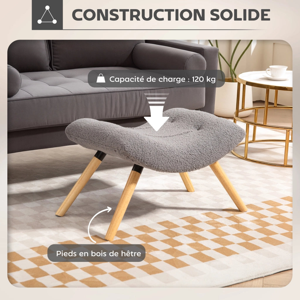 Pouf ¨C zephmum ¨C Grigio, Tessuto, Poggiapiedi, Piede in Legno