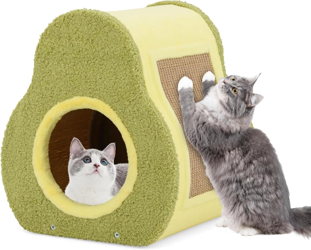 Cuccia per Gatti da Interno Forma di Avocado, Casetta per Gatti Morbida con Tessuto Delicato e Parete di Bambù, Nido per Gatti con Tavola di Juta all’Esterno, 35 x 33 x 40 cm