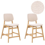 Set di 2 sedie da bar con struttura in legno di gomma marrone chiaro e seduta in tessuto bouclé beige senza braccioli design retrò