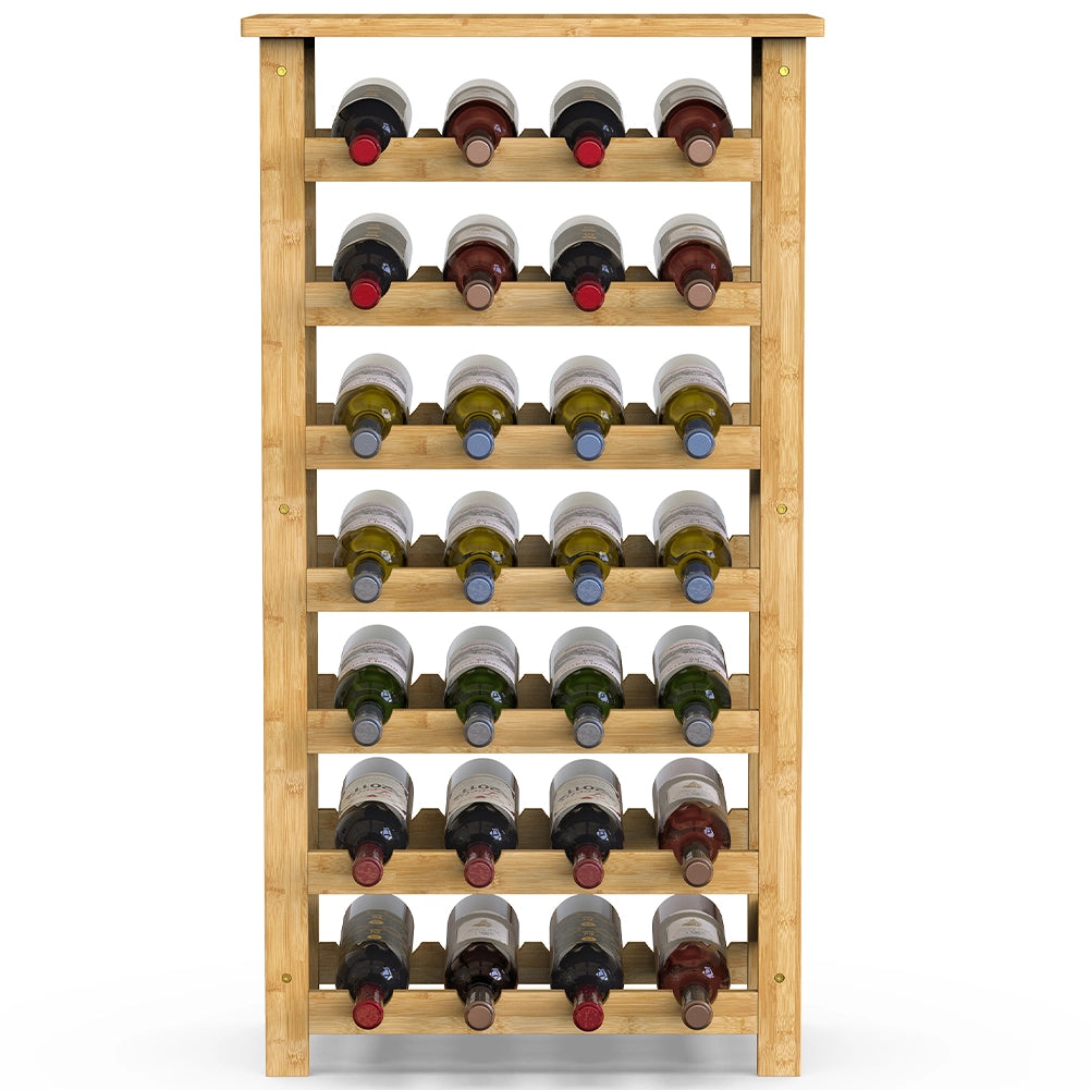 Cantinetta Portavino in Legno Bambù Naturale con 28 Scomparti Bar Portabottiglie