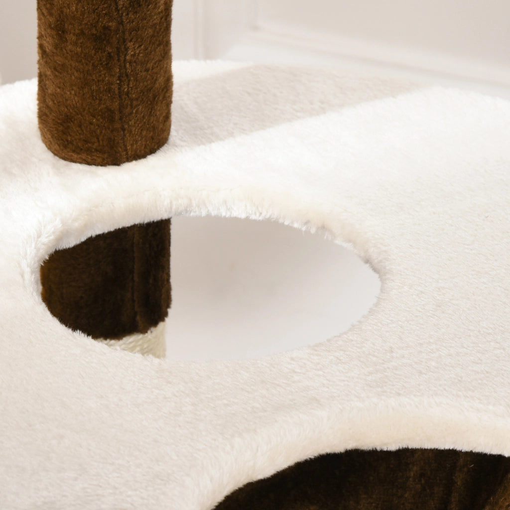 Albero Tiragraffi per Gatti con Cuccia, Amaca e Pallina in Peluche, Marrone, Struttura in Plywood