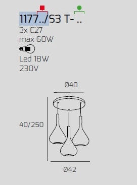 SOSPENSIONE BIANCO 3 LUCI TONDA VETRI TR + 2X AM 1177BI-S3 T-TA