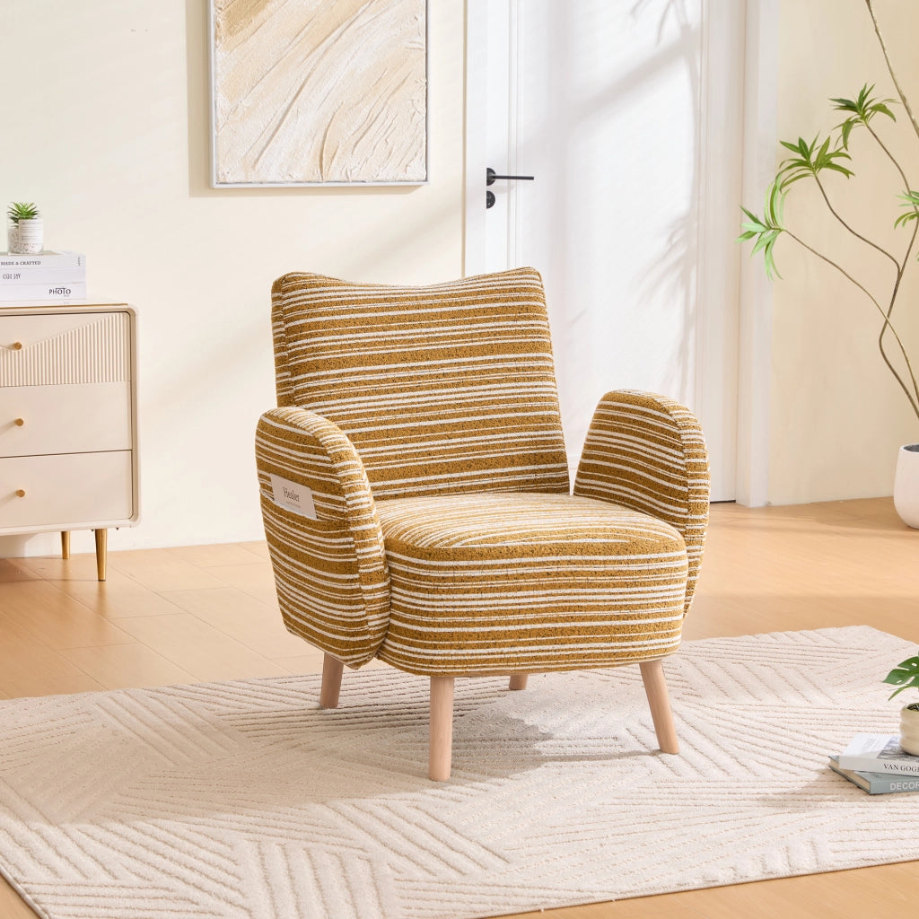 OKWISH Poltrona in Boucle, Schienale Ergonomico con Tasca Laterale e Piedini Antiscivolo, Giallo Senape, 77 x 81 x 87 cm
