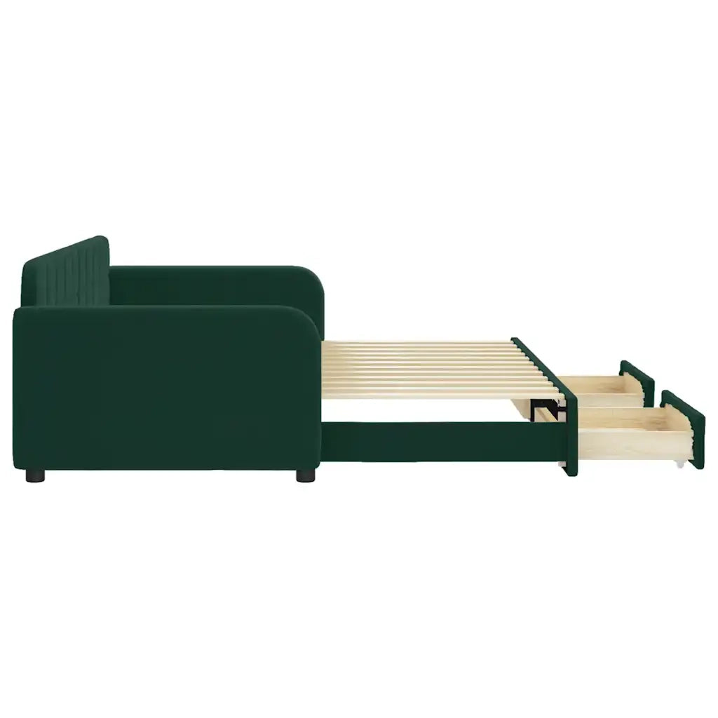 Divano Letto Estraibile Cassetti Verde Scuro 90x200cm Velluto 3196979