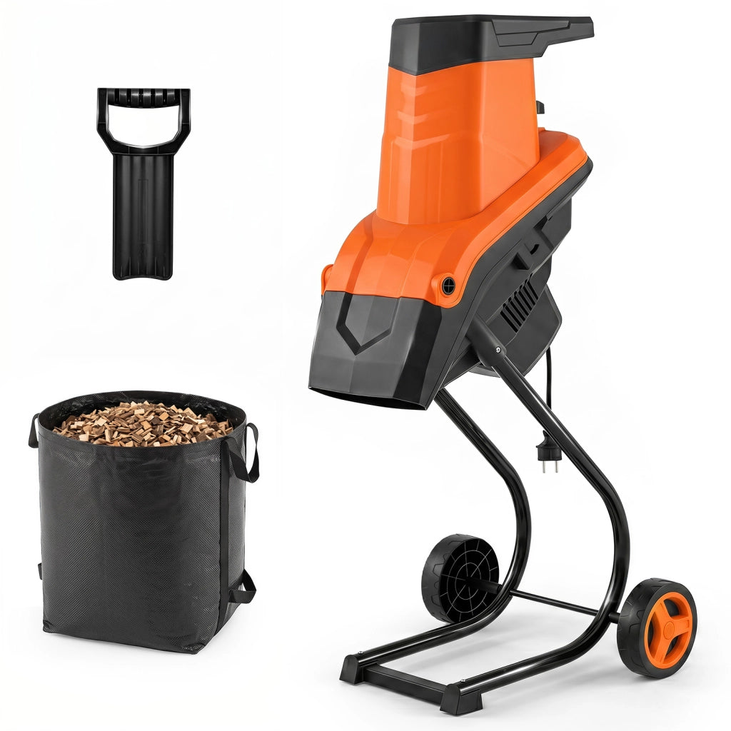 Biotrituratore elettrico 2500 w cippatore trita legno per rami e arbusti 45 mm, Trinciatrice da giardino a rullo Arancione