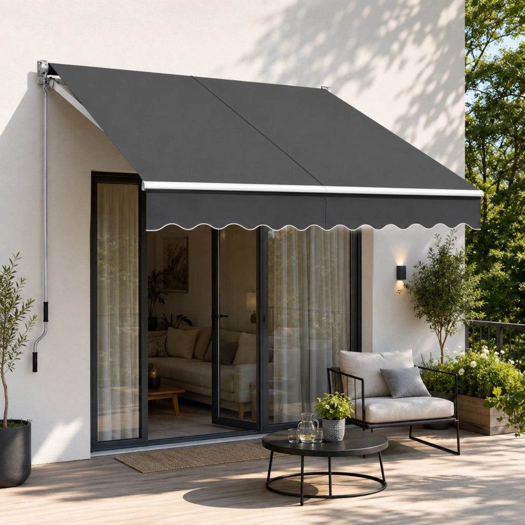 Tenda Da Sole Avvolgibile Con Apertura Manuale A Manovella E Pendenza Regolabile Struttura In Alluminio Rinforzato Per Balcone Terrazza Veranda Spazio Esterno Design Contemporaneo 295 x 250 Cm Grigio Scuro