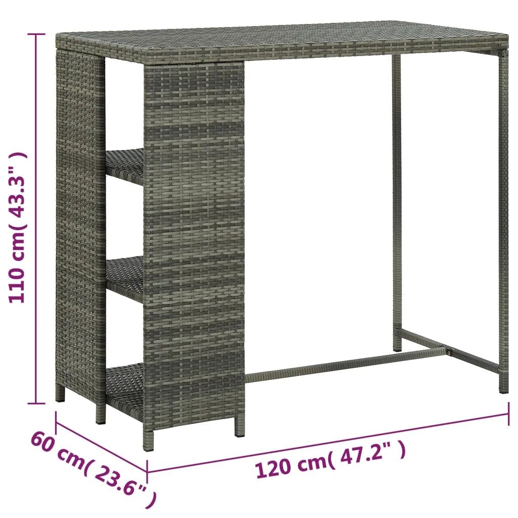 Tavolo da Bar con Ripiani Grigio 120x60x110 cm in Polyrattan 313477