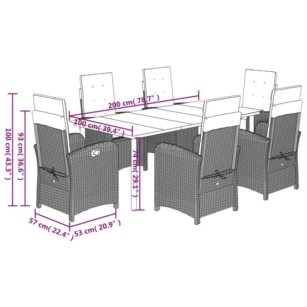Set da Pranzo da Giardino 7 pz con Cuscini in Polyrattan Grigio 3212367
