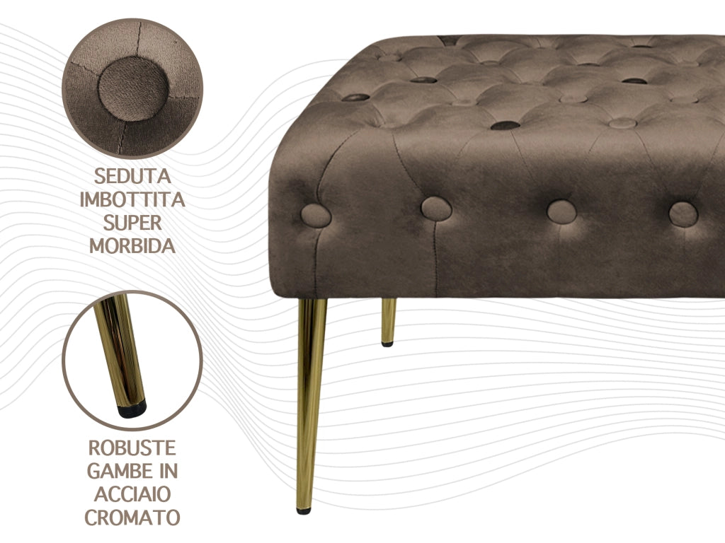Panca Imbottita Divanetto In Velluto Sgabello A Pie Di Letto Con Gambe In Metallo Dorato Panchina Ingresso Legno Massello Pouf - Testa di moro