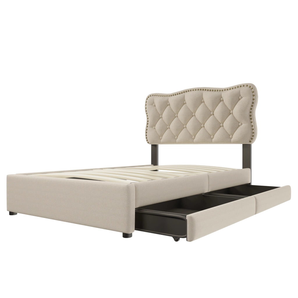 LETTO Imbottito 90x200 cm Dunkelbeige con 2 cassetti