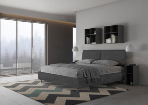 Letto Matrimoniale King Size 200x210 cm Senza Rete Testata con Cuscini Imbottito in Microfibra Mados Grigio