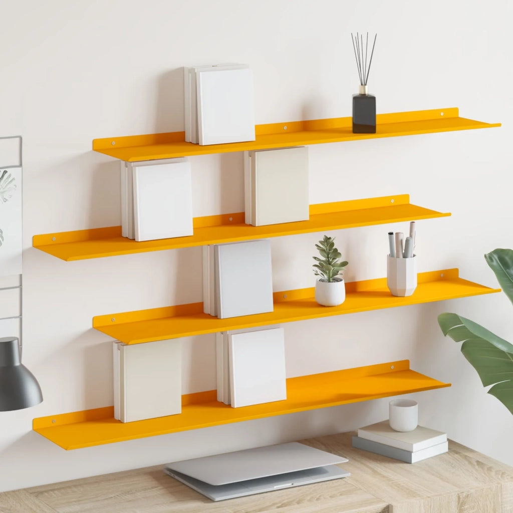 Mensola sospesa 4 pcs Giallo senape 100 x 18 x 2,5 cm Acciaio 8004051