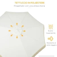 Ombrellone da Giardino a Manovella Inclinabile e Palo a 2 Sezioni, Poliestere e Metallo, 2.6x2.4 m, Bianco