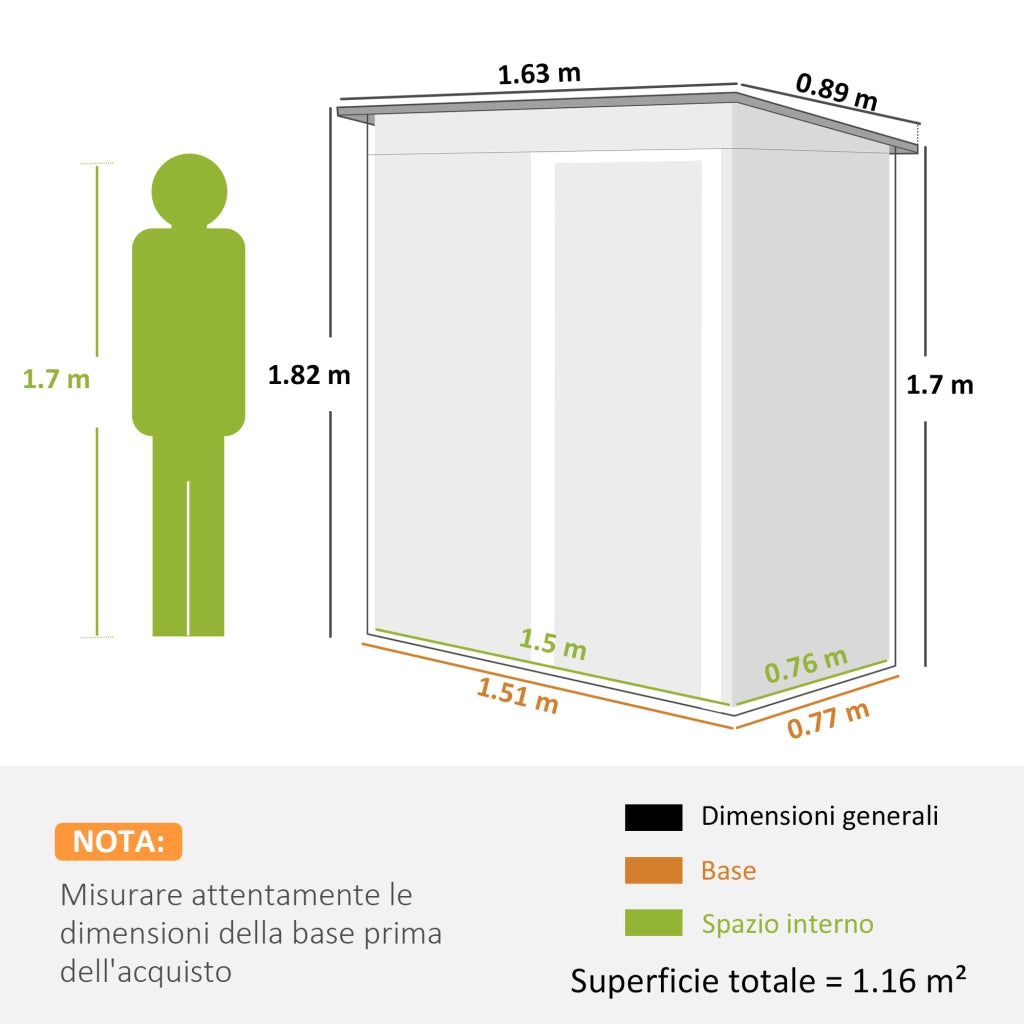 Capanno Attrezzi Giardino ¨C zephmum ¨C Verde Acciaio Zincato 163x89x182 cm