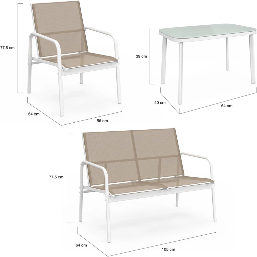Set di mobili da Giardino Basso a 4 posti TOLEDE con Divano, poltrone e Tavolo in Bianco e Beige